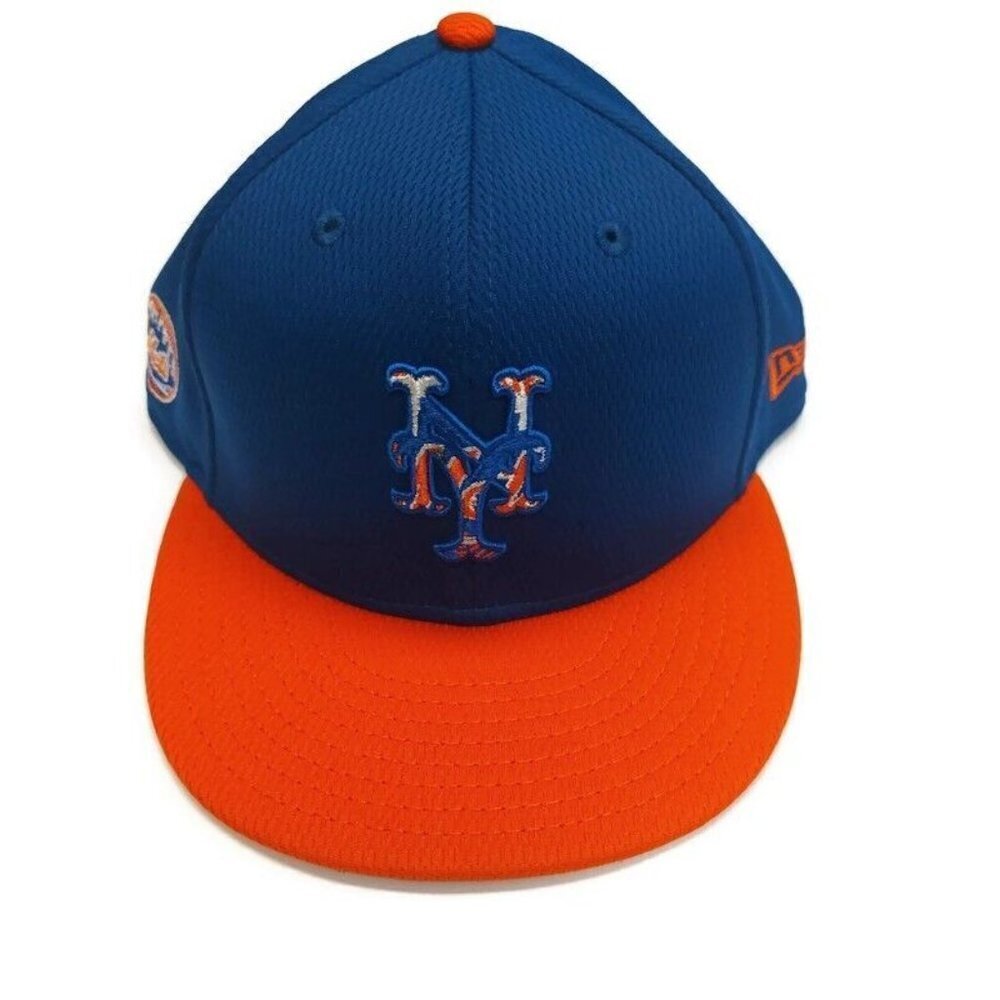 59Fifty New Era Size 7 5/8 New York Mets Fitted Hat Cap Blue Orange